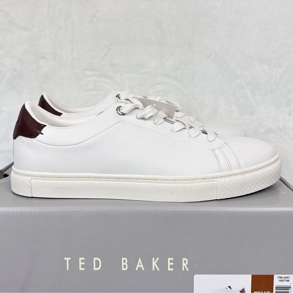 Ted Baker Robberto Shoes Men’s 11 White Sneakers Leather Upper Memory Foam New